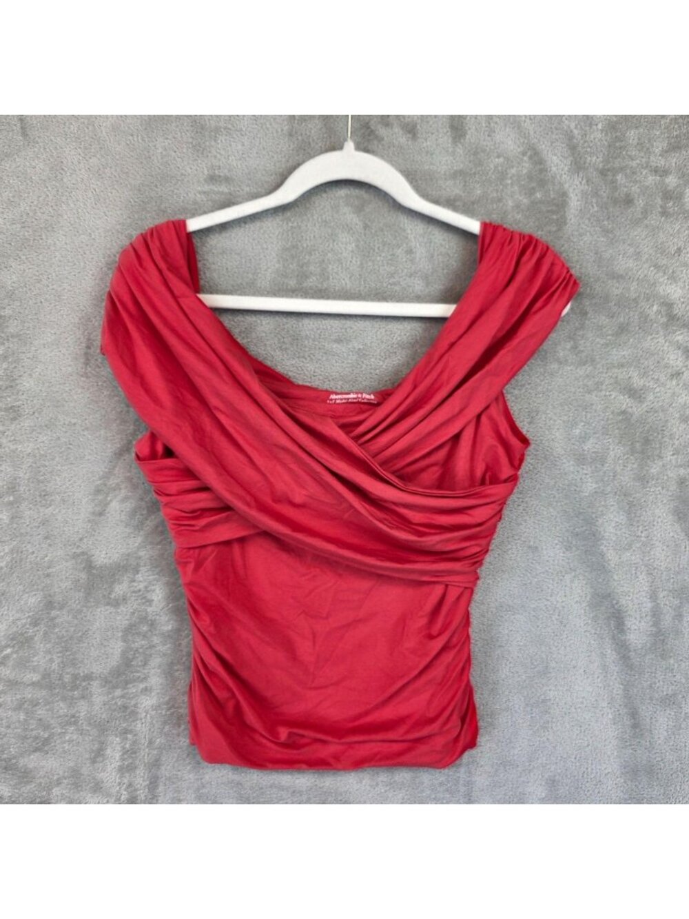 Abercrombie & Fitch Top Womens L Red Off The Shoulder Ruched Stretch Party
